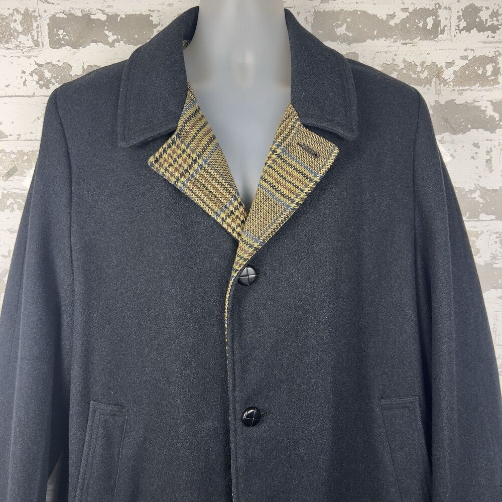 Vtg‎ Ace Sportswear Wool Over Coat Men’s 42 Charcoal Blue Undertones Tweed Lined - Picture 4 of 16